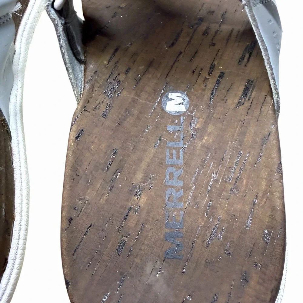 Merrell High Rise Sandals Womens 8 Gray White Cork Footbed Sport Thong Sandal